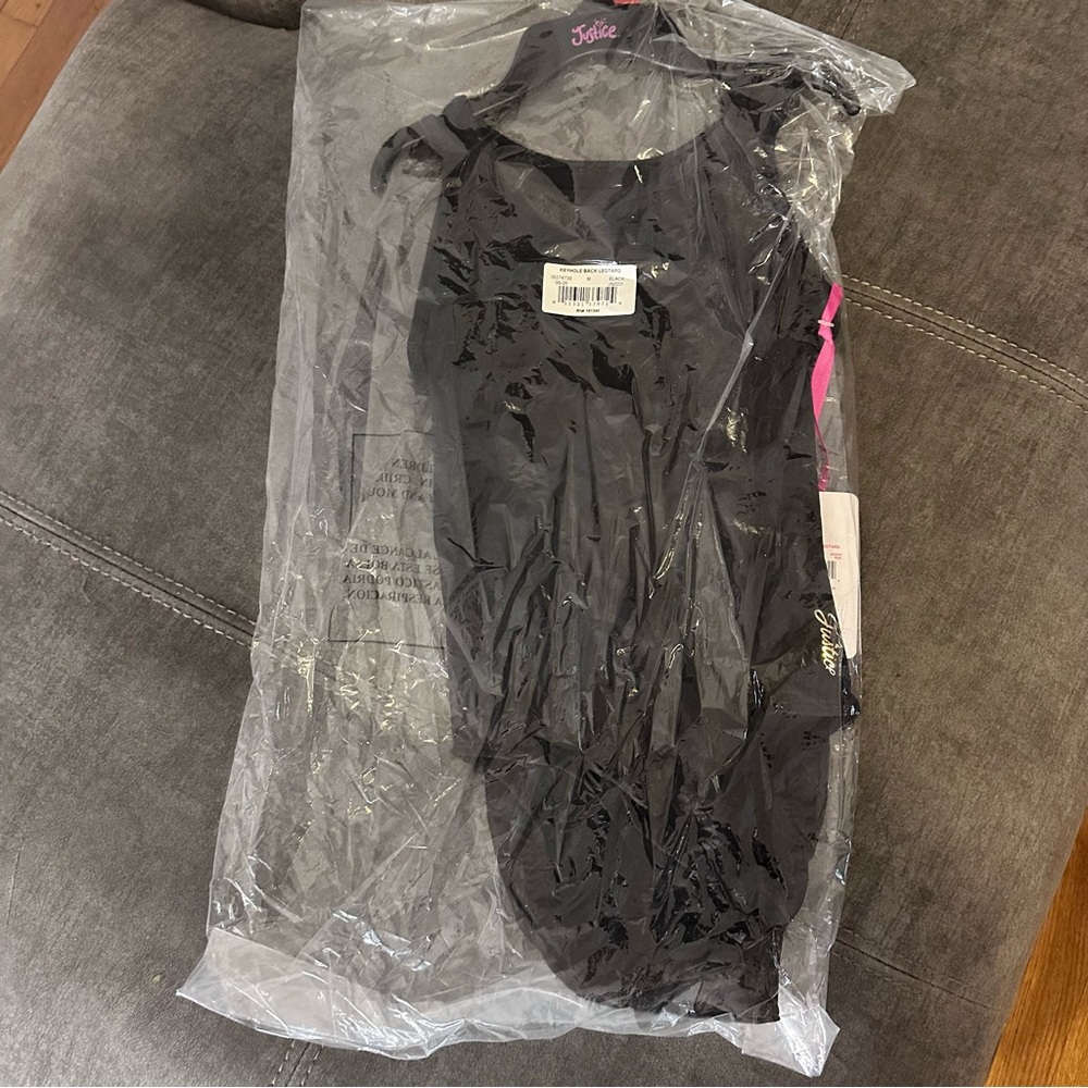 Justice Active Black Back Keyhole Sleeveless Leotard Girls M 12/14 NWT